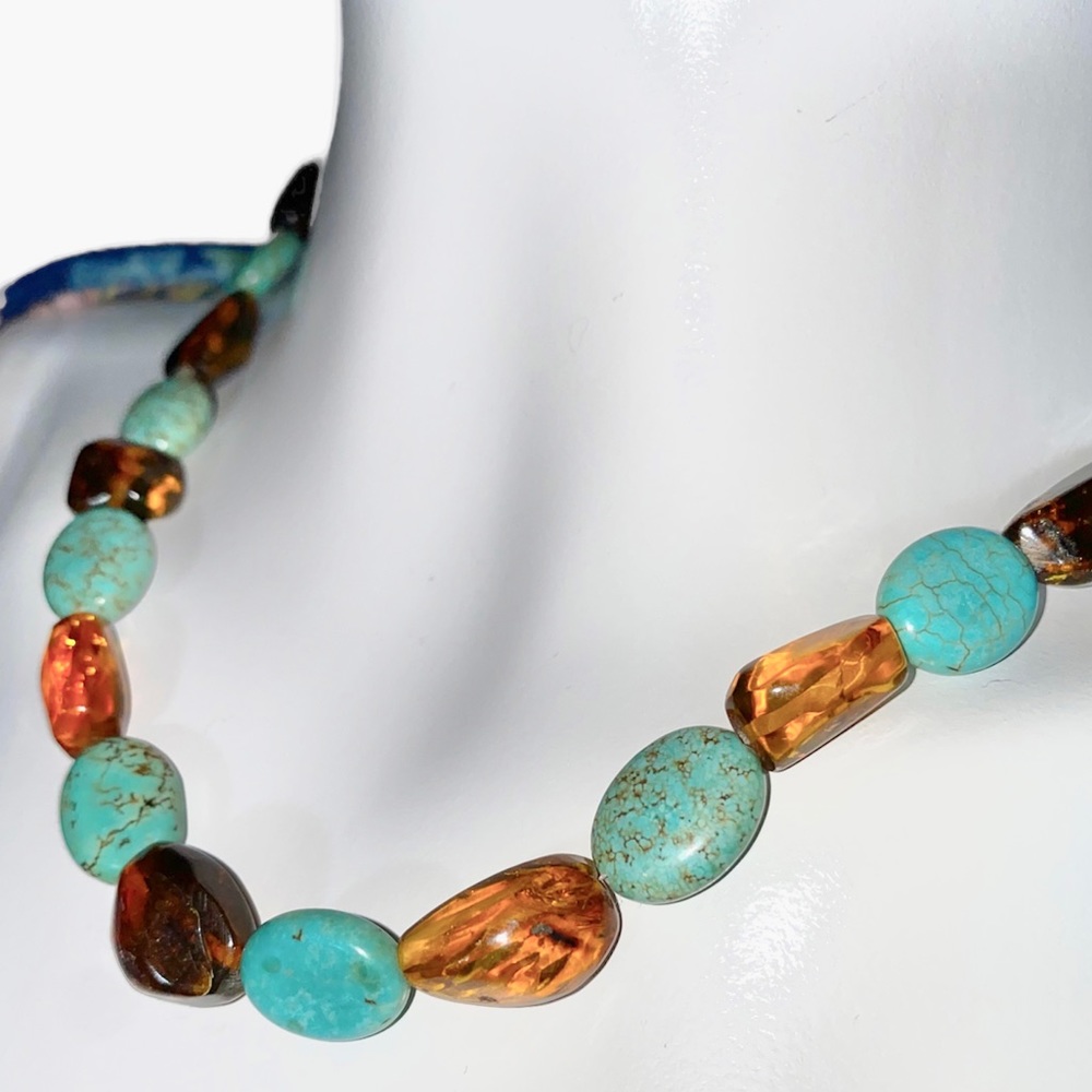 Vintage 90s Turquoise and Amber Necklace